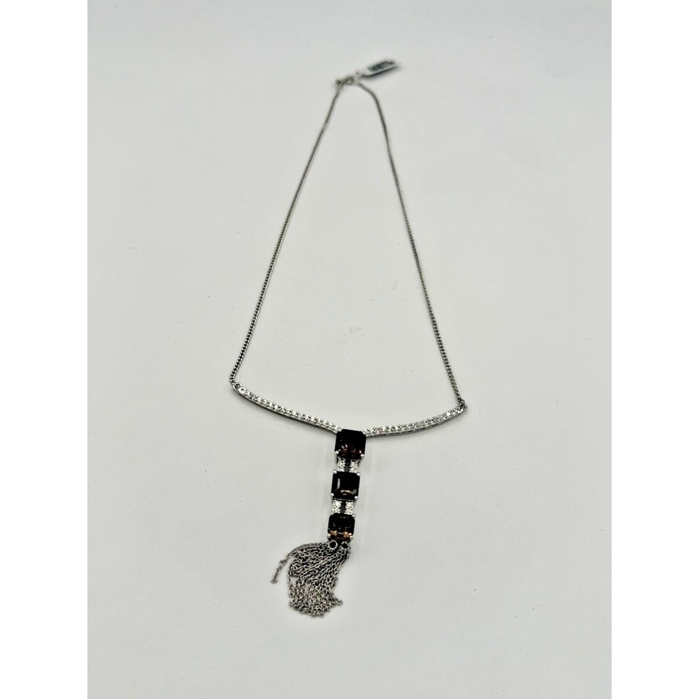 Sterling Silver Smoky Quartz & CZ Y Necklace Tassel Pendant Necklace